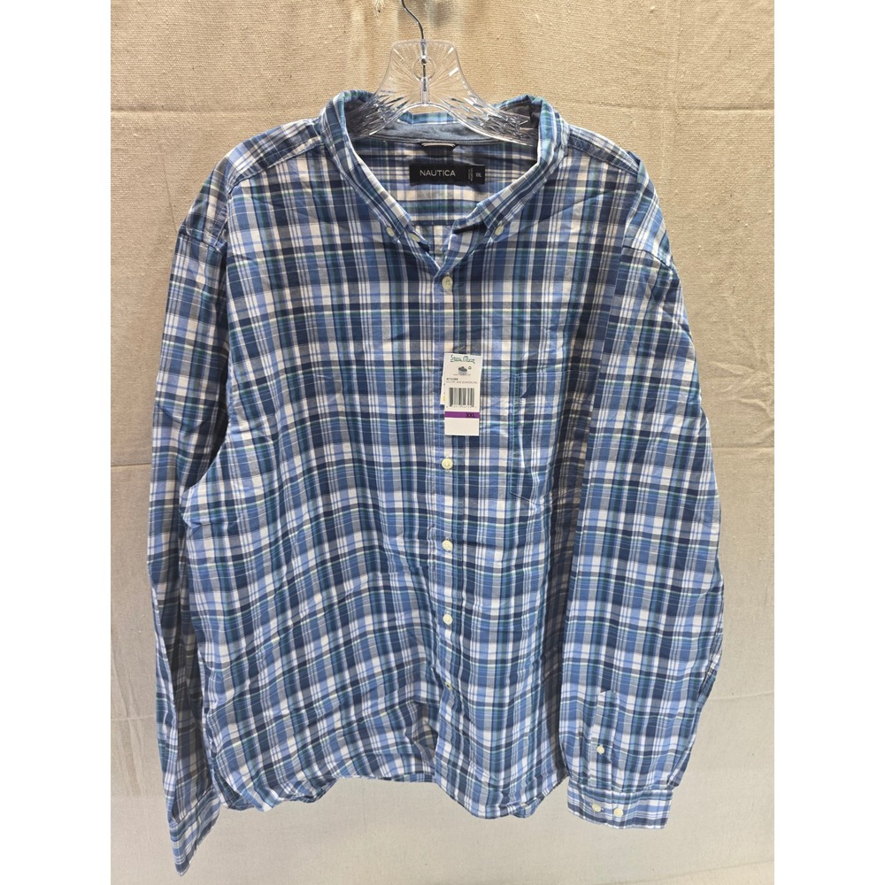 Nautica Mens XXL Blue Plaid Long Sleeve Button Down Shirt W7208N New With Tags